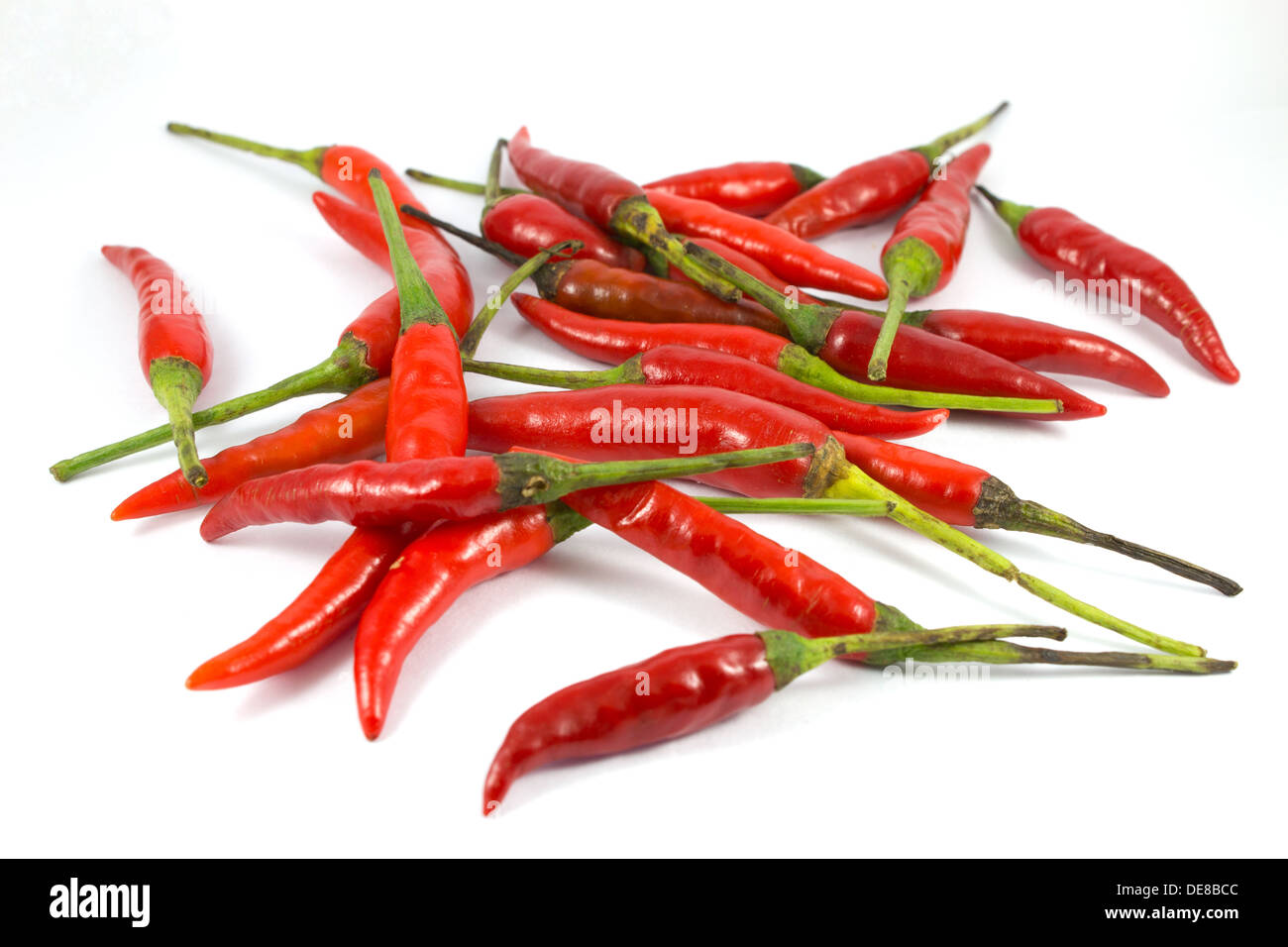 Red chili peppers on a white background Stock Photo - Alamy