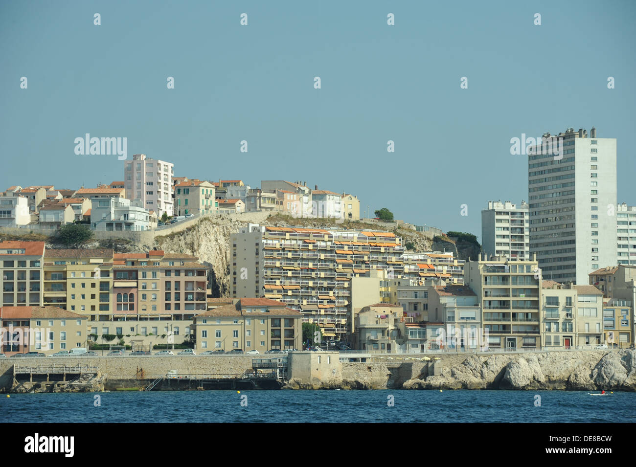 View from the sea at the old part of Marseille, France. Stock Photo