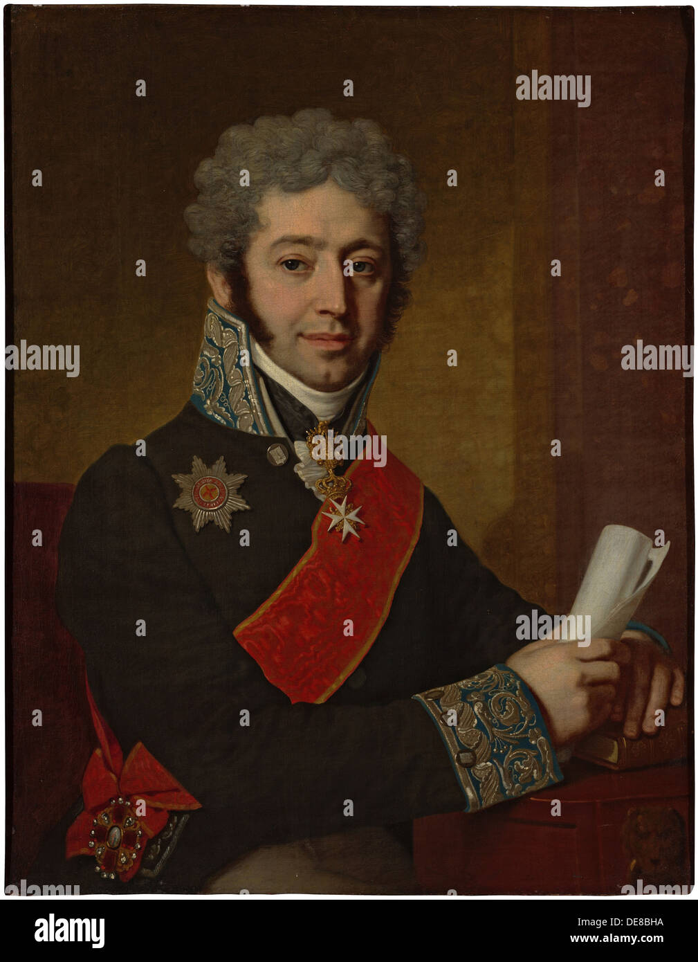 Portrait of Prince Alexei Alexeyevich Dolgoruky (1775-1834), 1811. Artist: Borovikovsky, Vladimir Lukich (1757-1825) Stock Photo