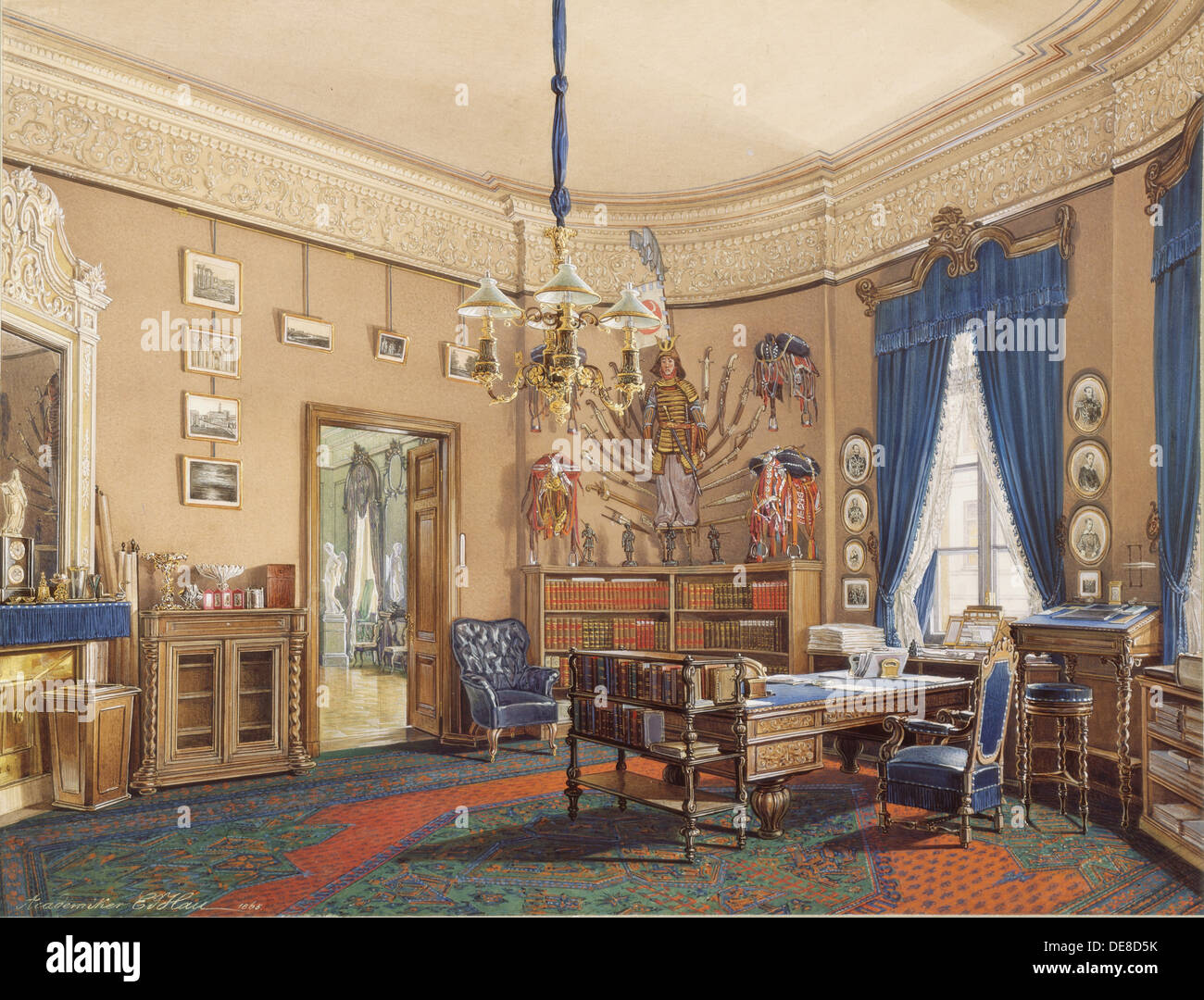 Interiors of the Winter Palace. The Study of Crown Prince Nikolay Aleksandrovich, 1865. Artist: Hau, Eduard (1807-1887) Stock Photo