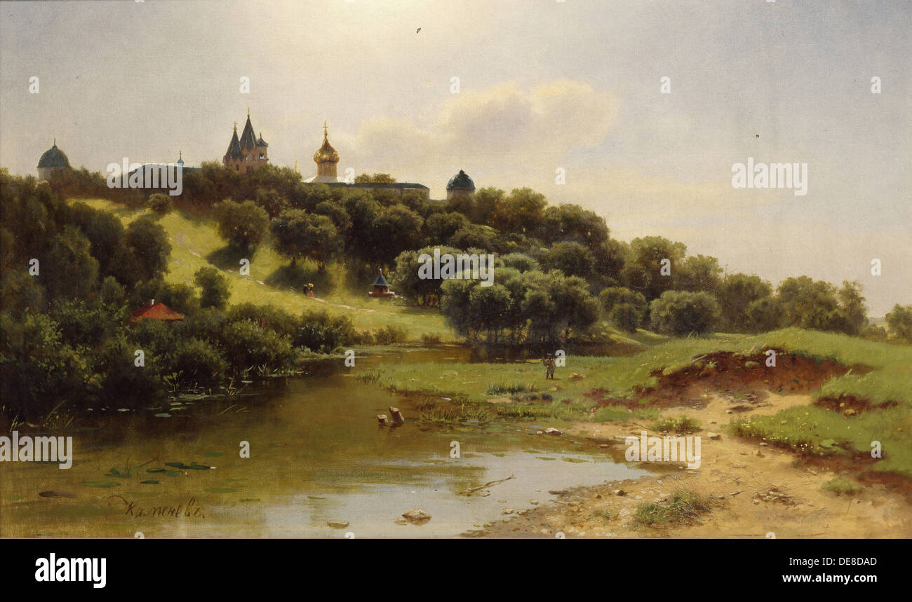 The Savvino-Storozhevsky Monastery near Zvenigorod, 1860. Artist: Kamenev, Lev Lyvovich (1833-1886) Stock Photo