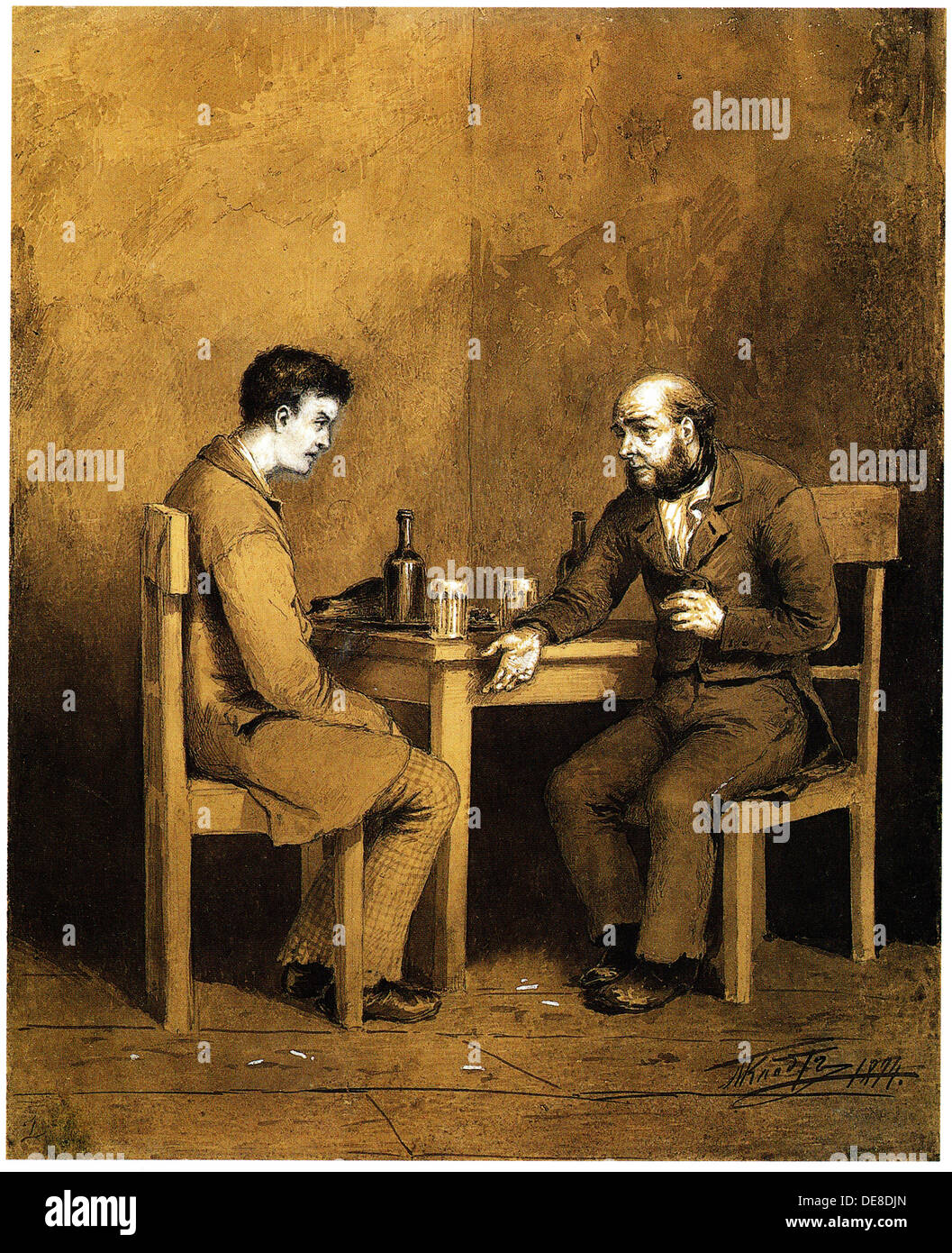 Raskolnikov und Marmeladov. Illustration for the novel Crime and Punishment  by F. Dostoevsky, 1874. Artist: Klodt, Mikhail Petrovich, Baron (1835-1914  Stock Photo - Alamy