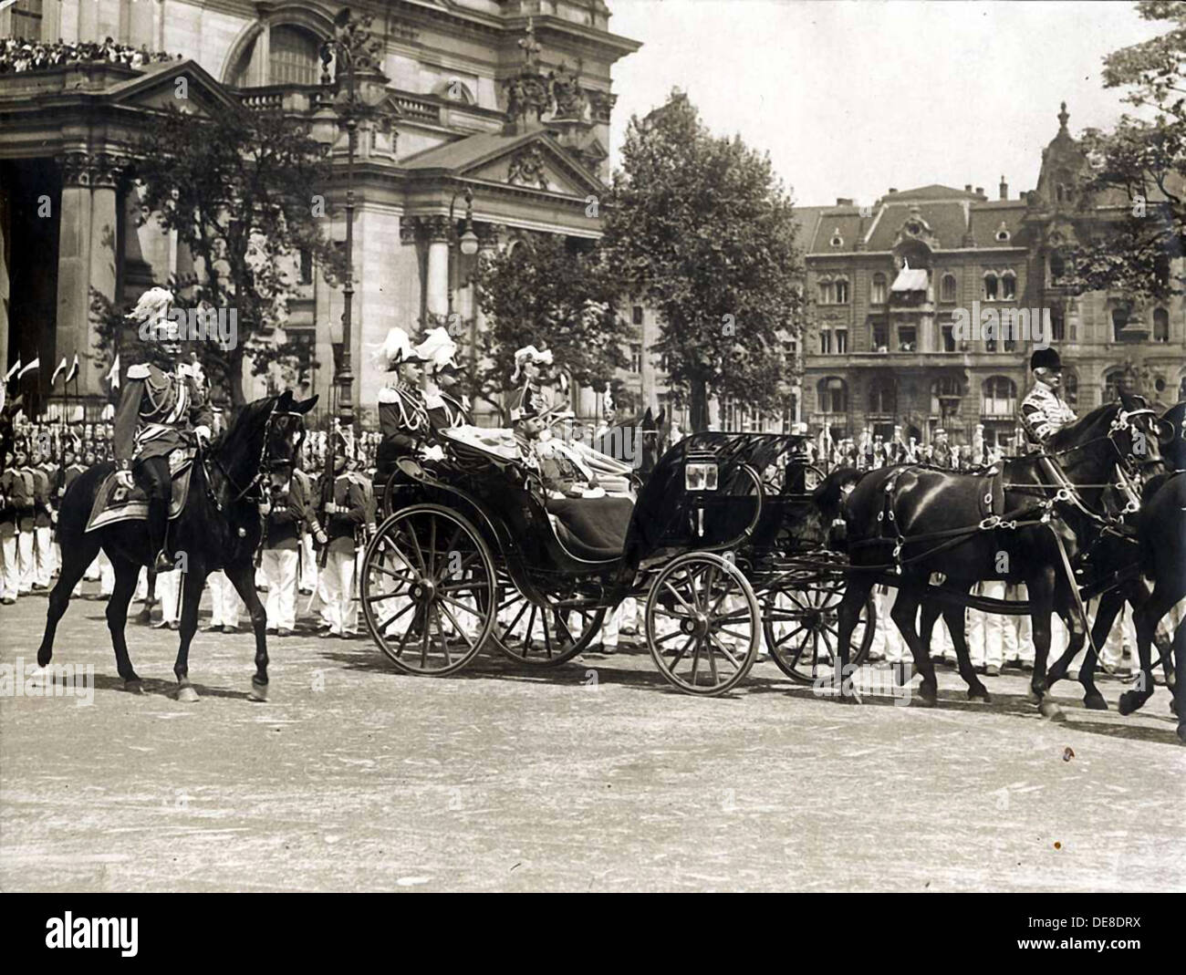 Tsar Nicholas II, Wilhelm II and Duke Of Cumberland in Berlin on May 24, 1913., 1913. Stock Photo