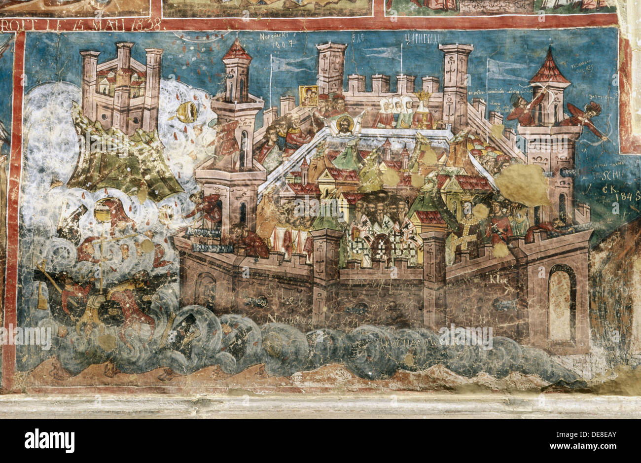The Siege of Constantinople of 626. Moldovita monastery. Bucovina. Romania. Stock Photo