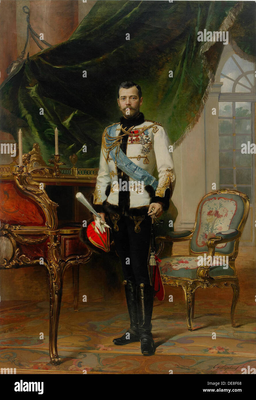 Portrait of Emperor Nicholas II (1868-1918), 1896. Artist: Liphart, Ernest Karlovich (1847-1932) Stock Photo