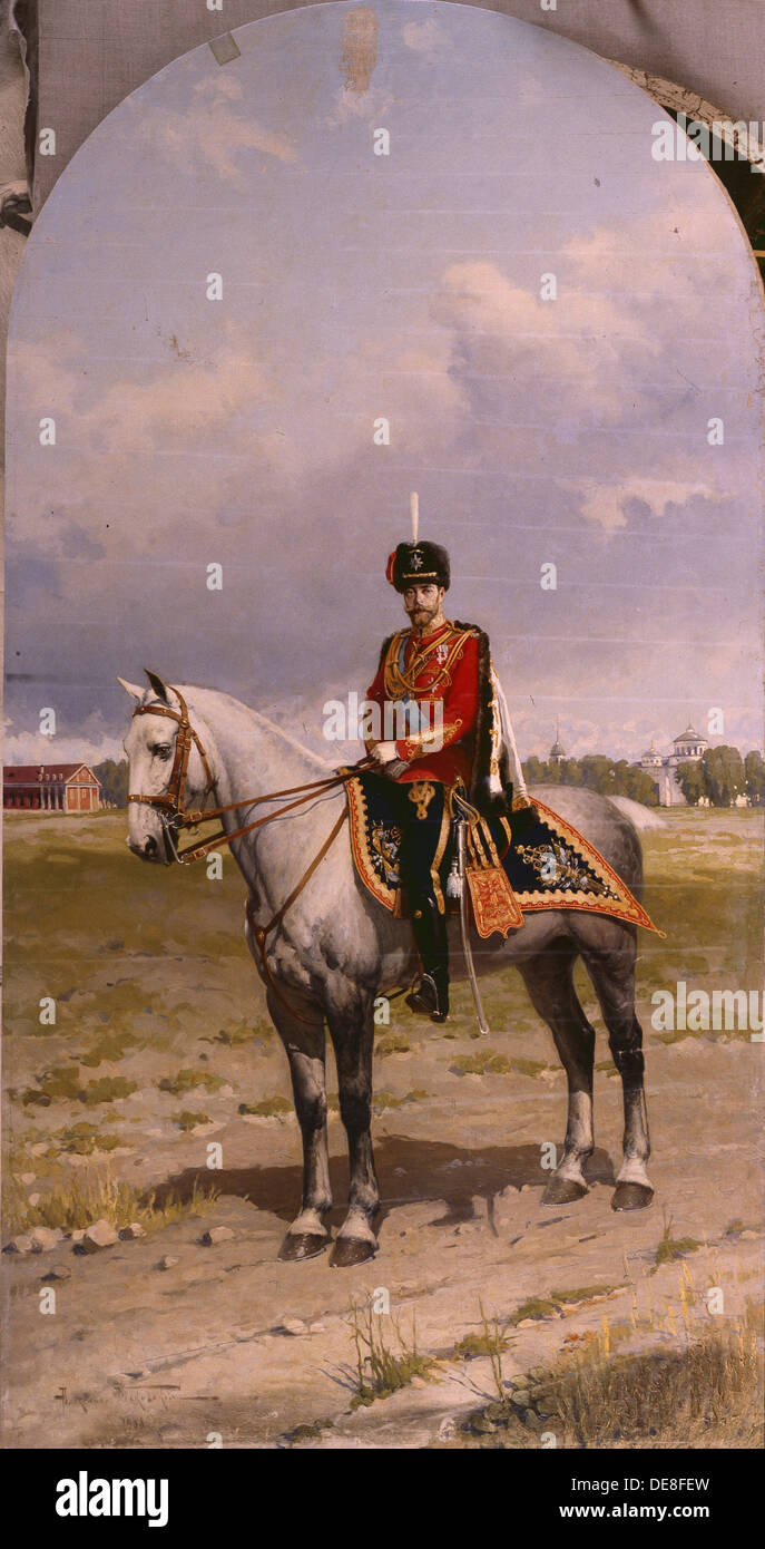 Portrait of Emperor Nicholas II (1868-1918), 1908. Artist: Makovsky, Alexander Vladimirovich (1869-1924) Stock Photo