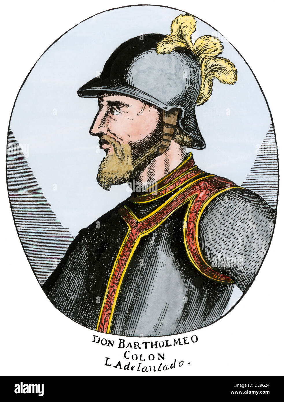 Bartolome Columbus. Hand-colored woodcut Stock Photo