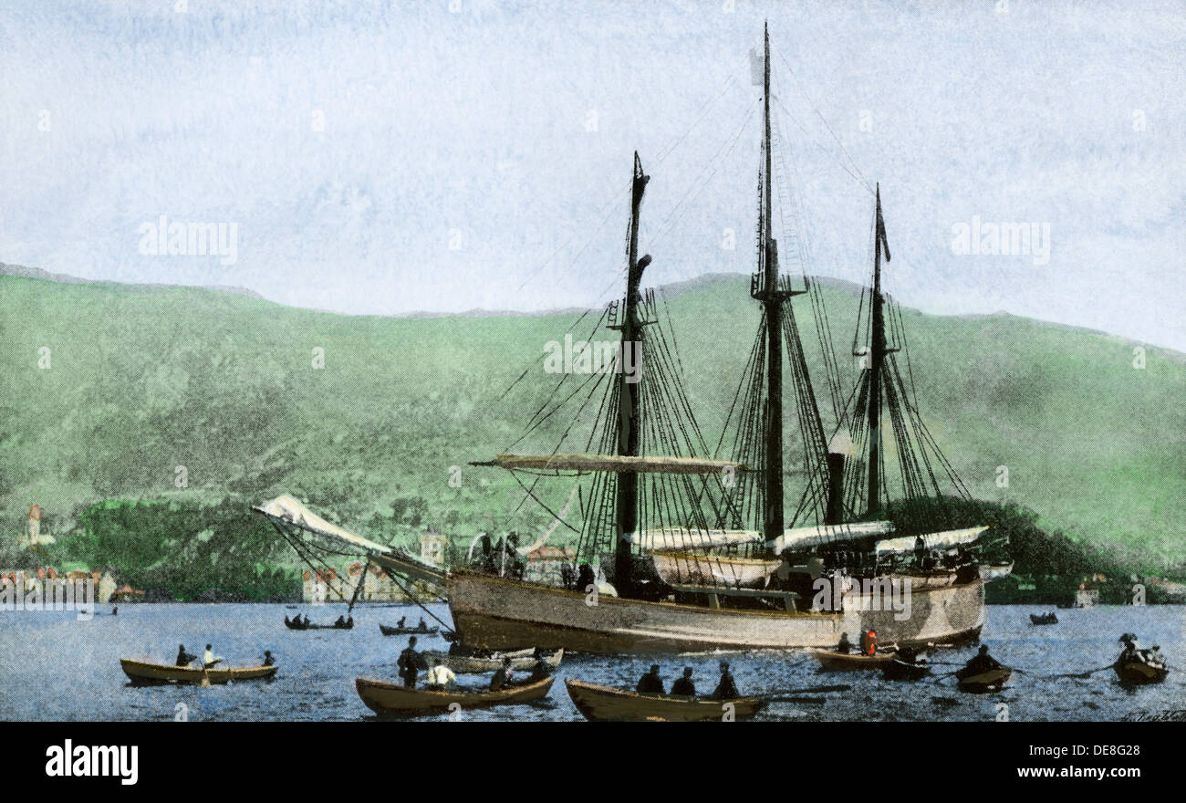 Amundsen's ship, the 'Fram,' used in his South Pole expedition 1911, formerly Nansen's ship. Hand-colored halftone of a photograph Stock Photo