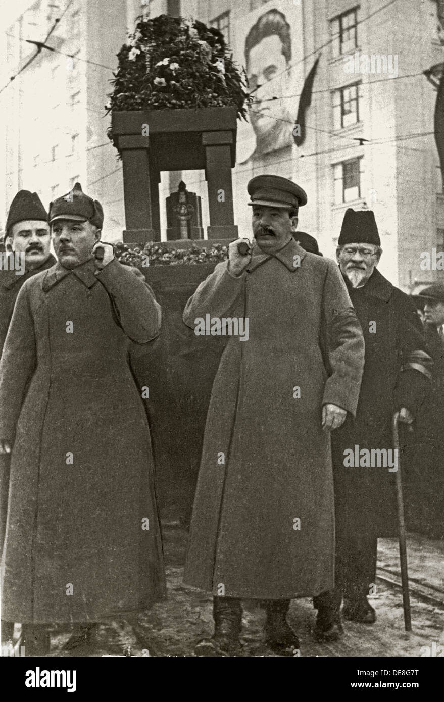 Sergey Kirov's funeral, December 6, 1934. Stalin, Voroshilov, Kalinin and Molotov, 1934. Stock Photo