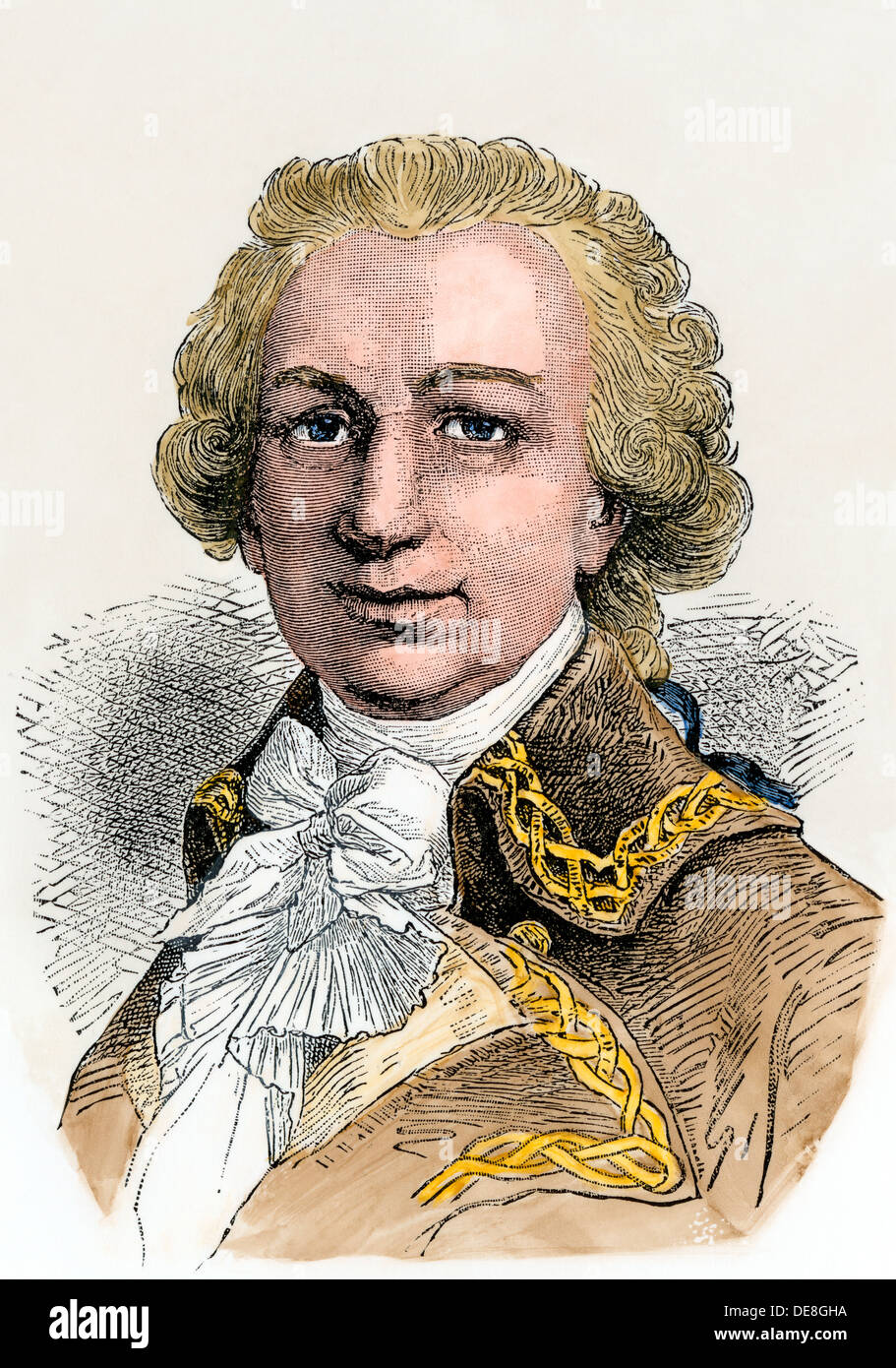 Louis-Antoine de Bougainville portrait. Hand-colored woodcut Stock Photo