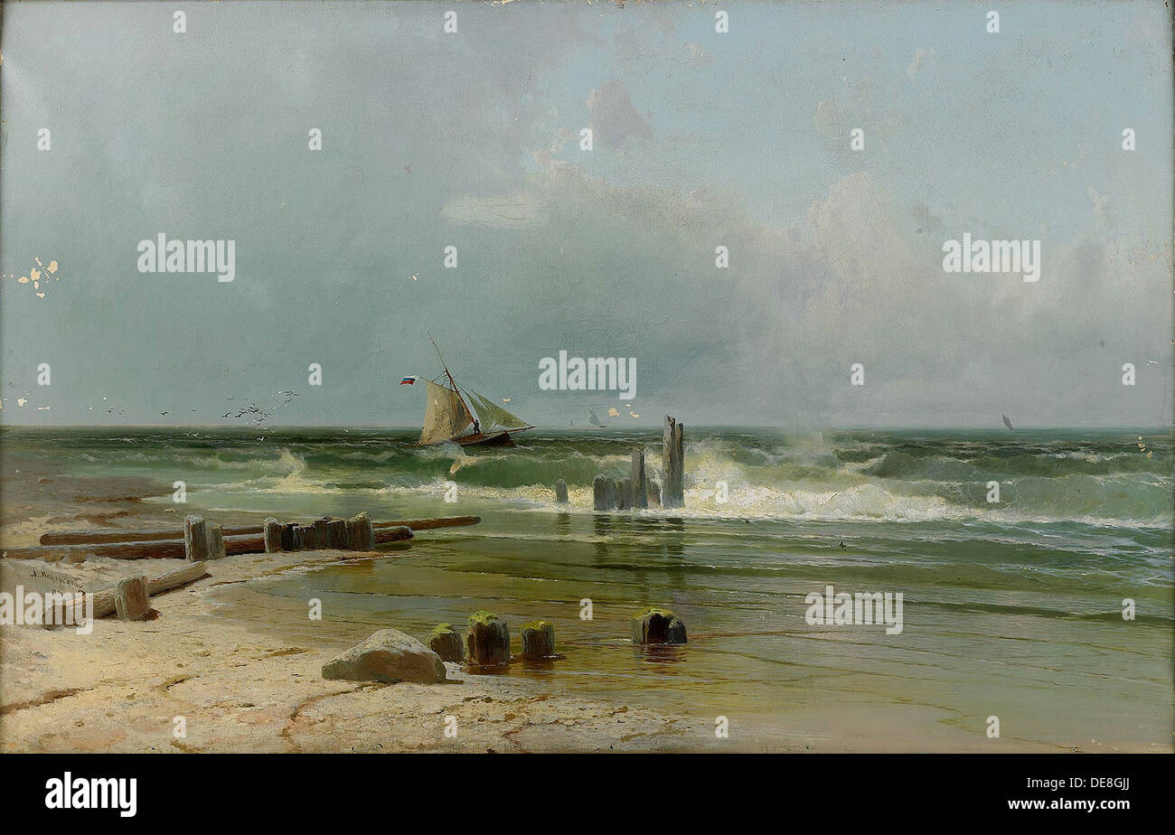 A Sailing boat by the beach, 1891. Artist: Meshchersky, Arseni Ivanovich (1834-1902) Stock Photo