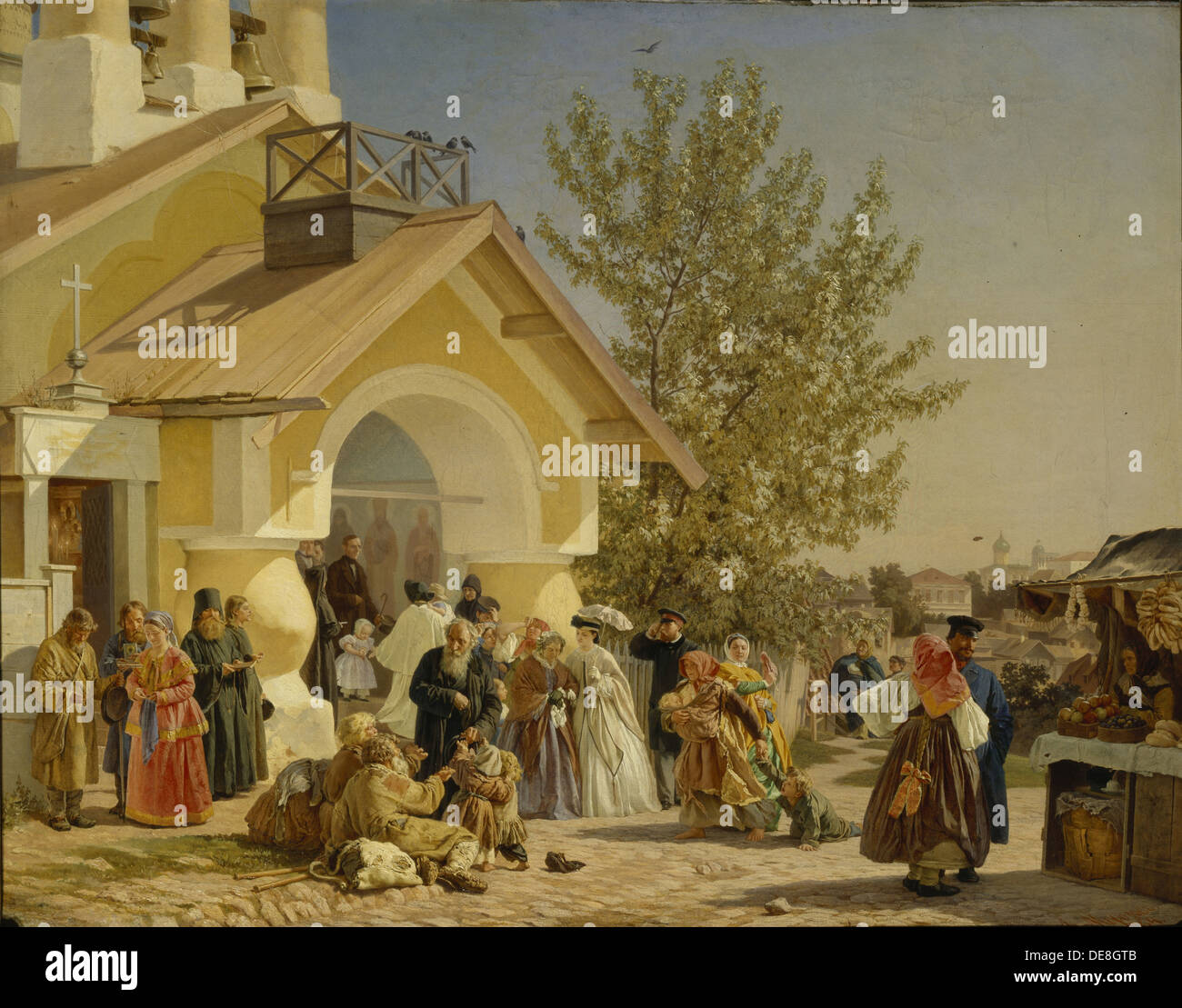 Coming out of a Church in Pskov, 1864. Artist: Morozov, Alexander Ivanovich (1835-1904) Stock Photo