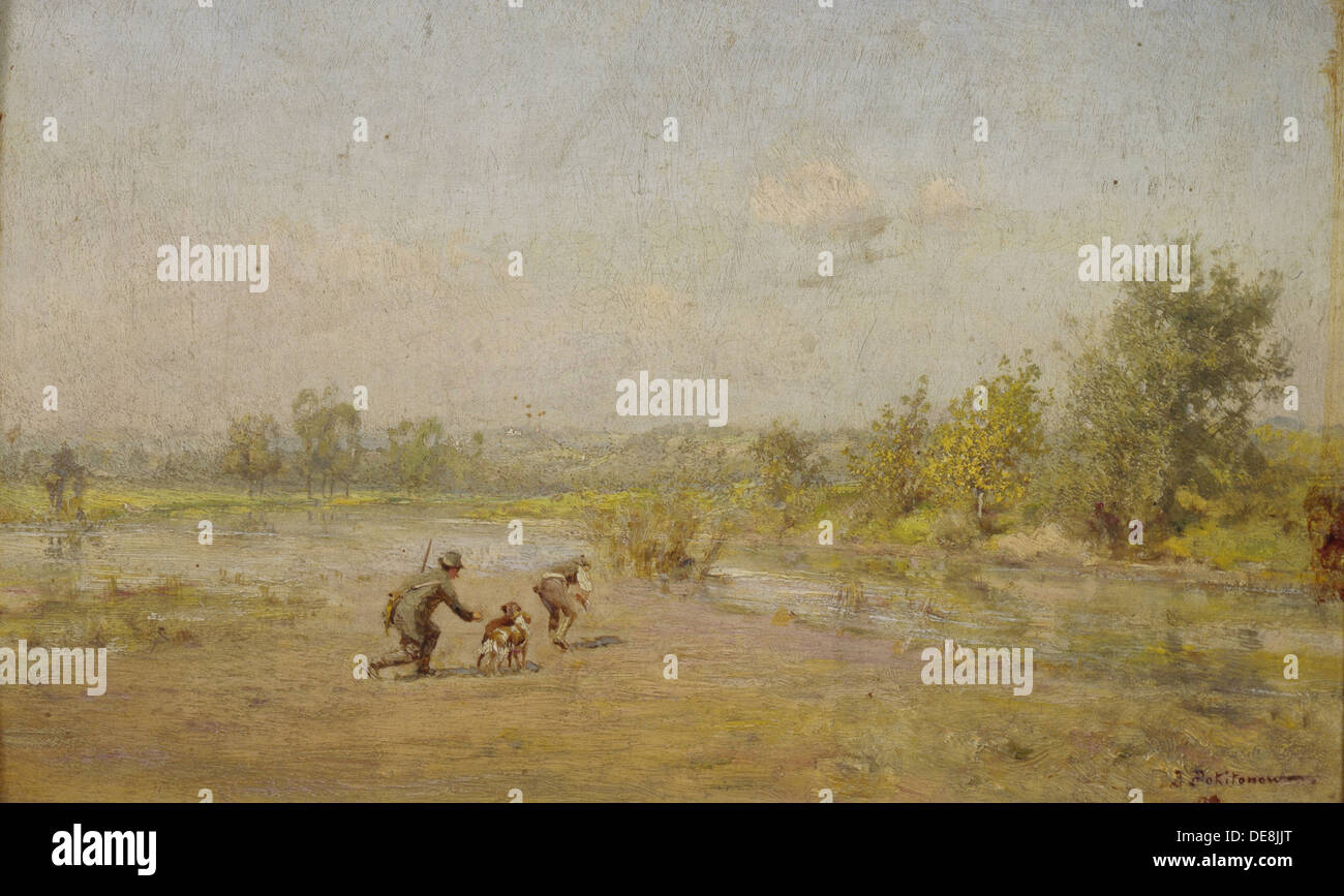 The Hunters. Artist: Pokhitonov, Ivan Pavlovich (1850-1923) Stock Photo