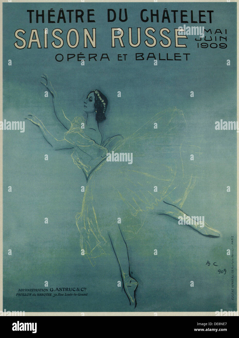 Advertising Poster for the Ballet dancer Anna Pavlova in the ballet Les sylphides by F. Chopin, 1909. Artist: Serov, Valentin Alexandrovich (1865-1911 Stock Photo