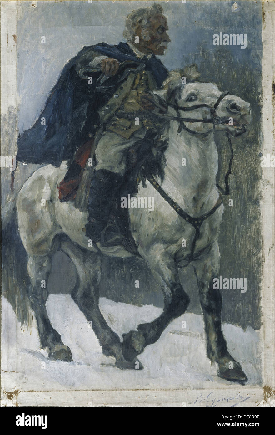 Alexander Suvorov on horseback, 1897-1898. Artist: Surikov, Vasili Ivanovich (1848-1916) Stock Photo