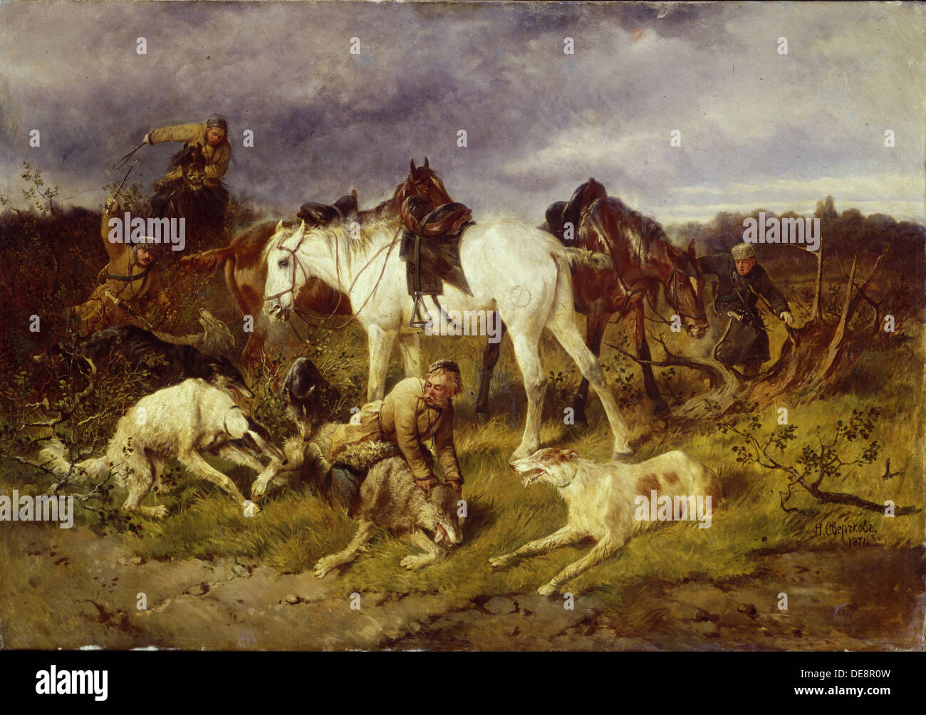 On the Hunting, 1870s. Artist: Sverchkov, Nikolai Yegorovich (1817-1898) Stock Photo