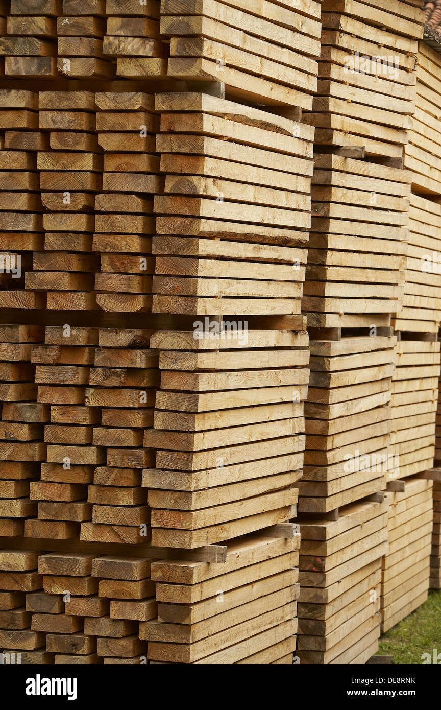 Lumber drying. Leizaran valley, Berastegi, Guipuzcoa, Euskadi, Spain