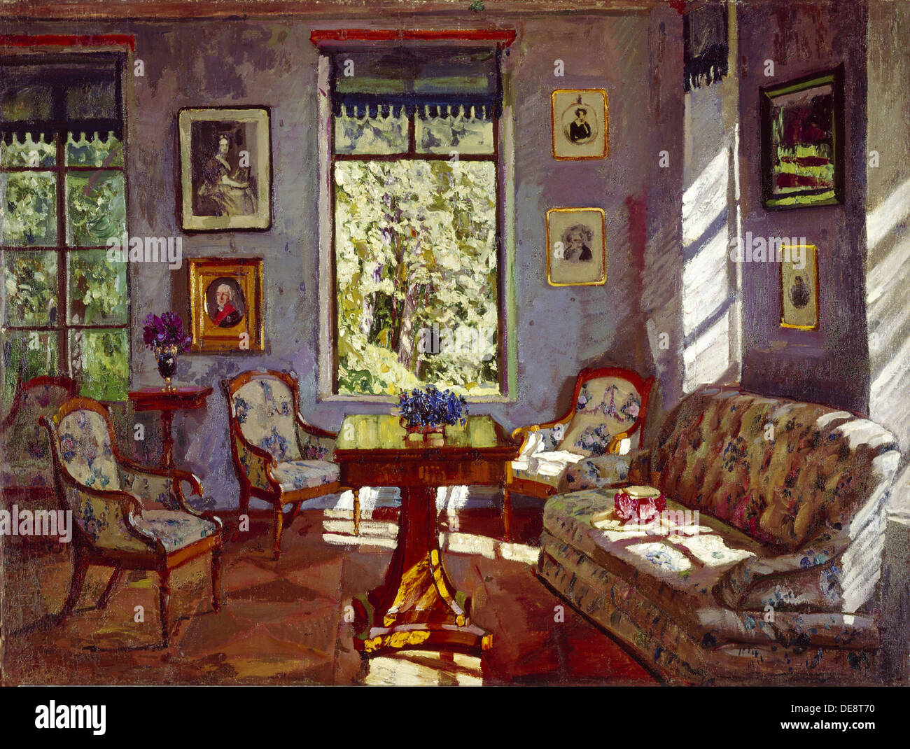 The sitting room in the Manor House Rozhdestveno, 1916. Artist: Zhukovsky, Stanislav Yulianovich (1873-1944) Stock Photo