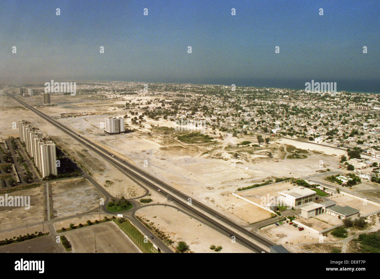 Dubai, United Arab Emirates, overlooking the Sheikh Zayed Road towards Abu Dhabi World Trade Center Stock Photo