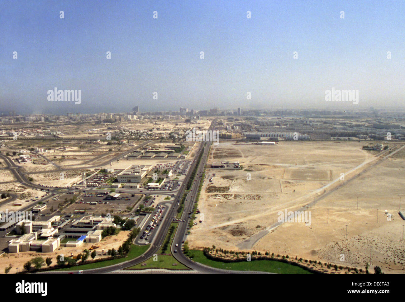 Dubai, United Arab Emirates, overlooking the Sheikh Zayed Road towards Bur Dubai World Trade Center Stock Photo
