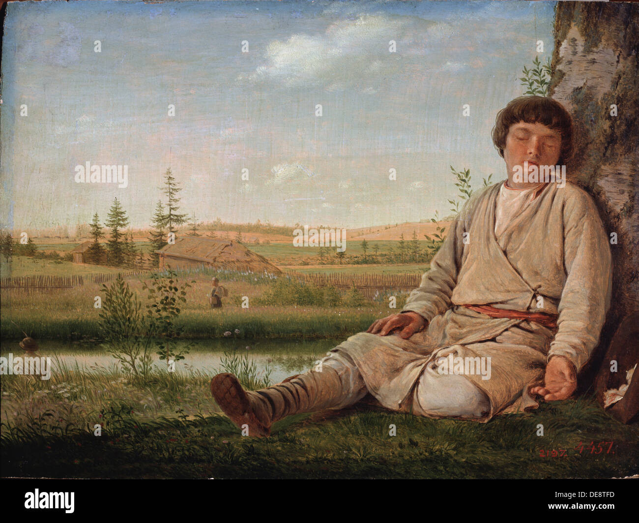 Sleeping Shepherd Boy, 1823. Artist: Venetsianov, Alexei Gavrilovich (1780-1847) Stock Photo