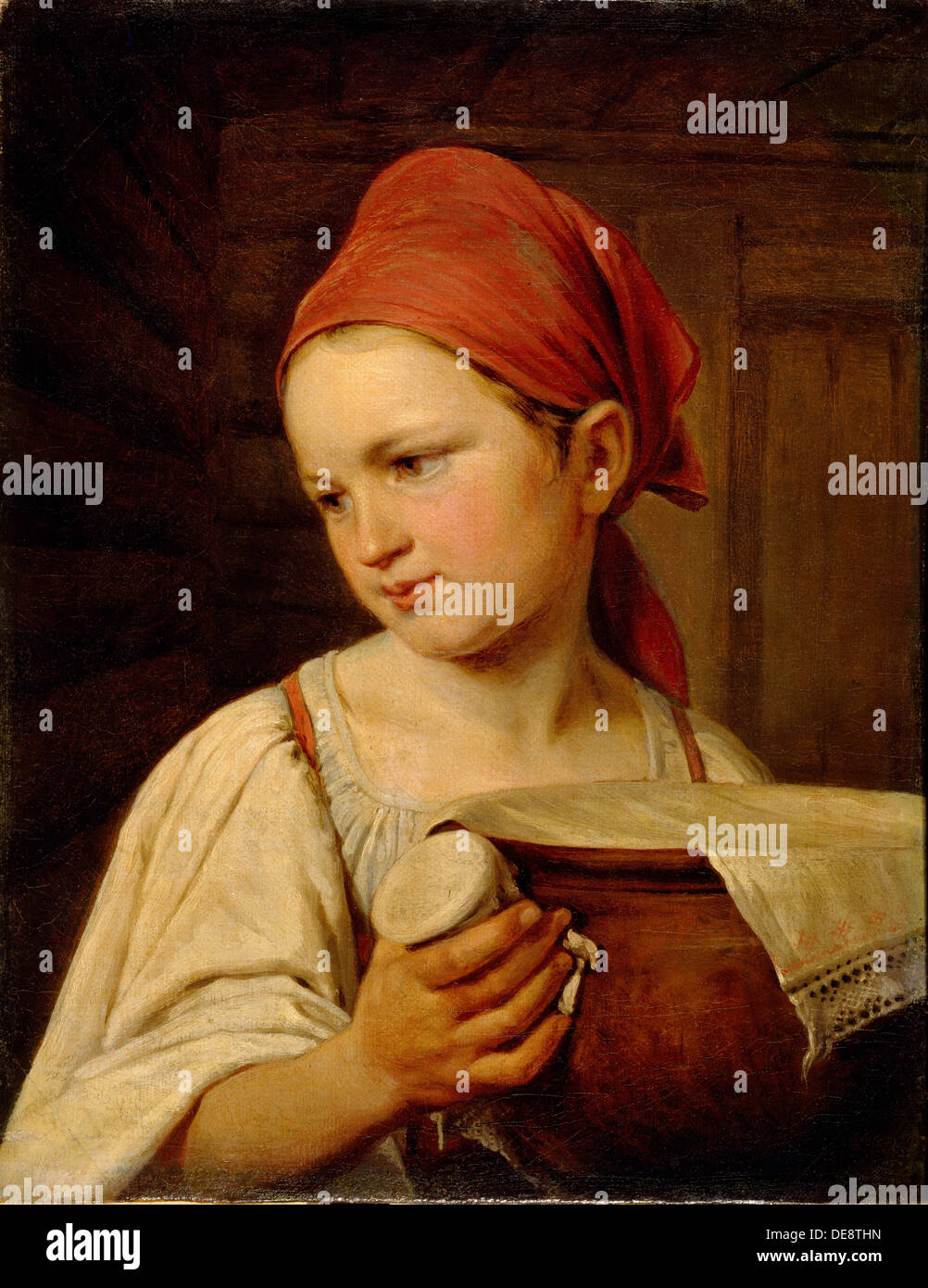 Milkgirl, 1820. Artist: Venetsianov, Alexei Gavrilovich (1780-1847) Stock Photo