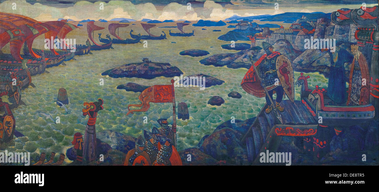 Ready for the Campaign (The Varangian Sea), 1910. Artist: Roerich, Nicholas (1874-1947) Stock Photo