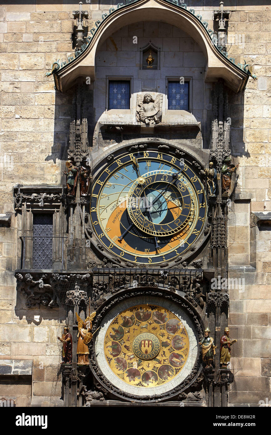 Astronomical clock on the Old Town City Hall, Staromestske Namesti (Old Town Square), Prague, Czech Republic Stock Photo