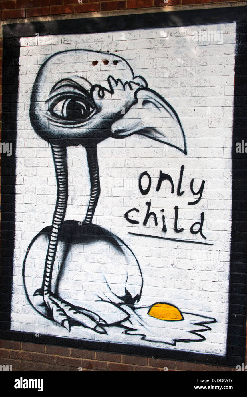 East End London Fish Island Hackney Wick graffiti graffitti grafitti grafiti  street urban art mural Only Child chicken bird broken egg cartoon funny Stock Photo