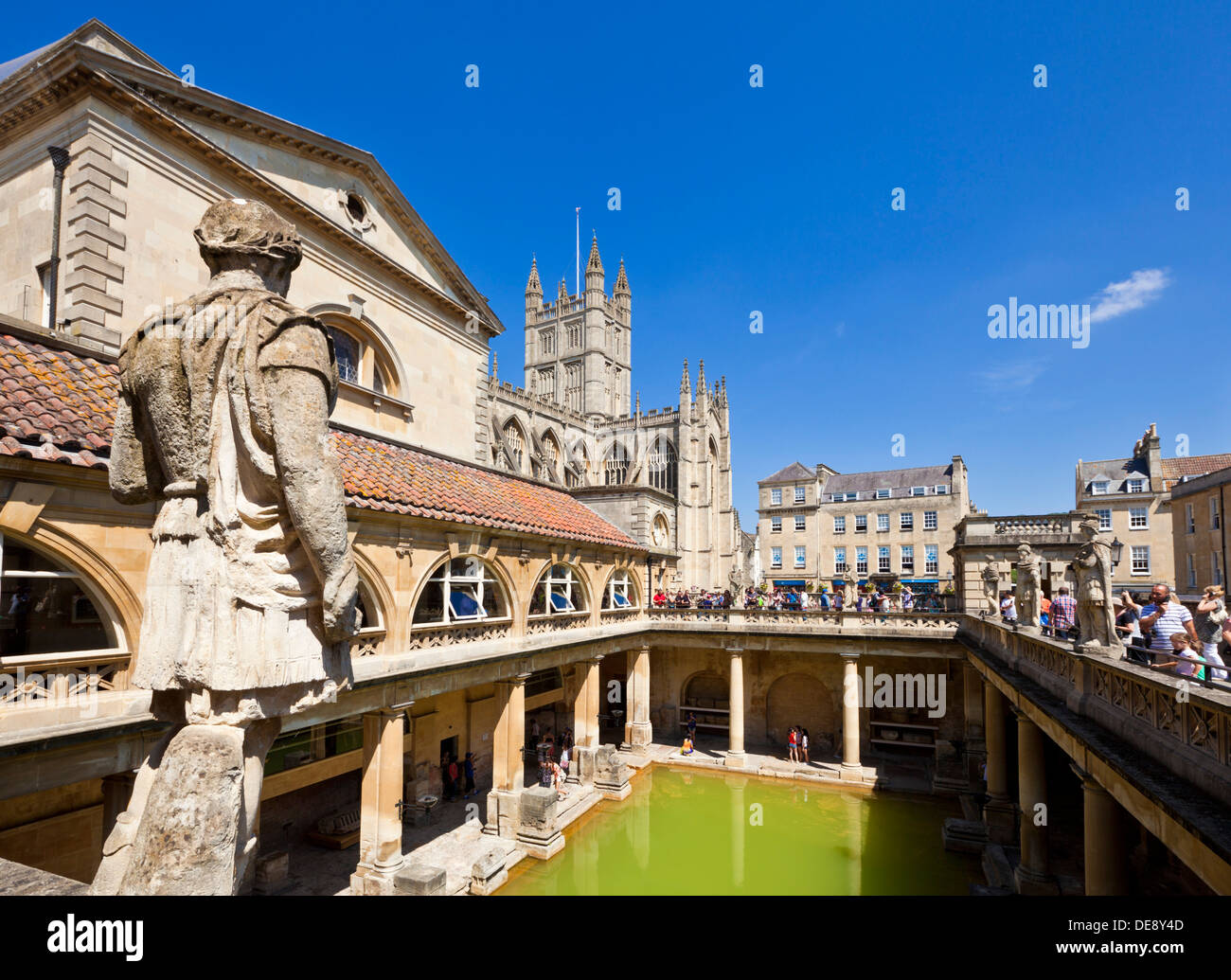 The Roman Baths, the great bath, the only hot springs in the UK, Bath city centre north east Somerset England UK GB EU Europe Stock Photo