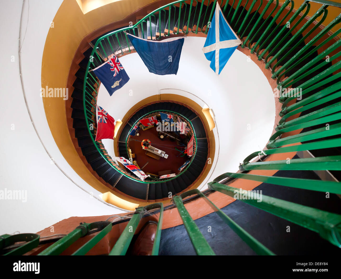 Interior of the lighthouse, now a museum, in Withernsea East Yorkshire looking down the spiral staircase Stock Photo