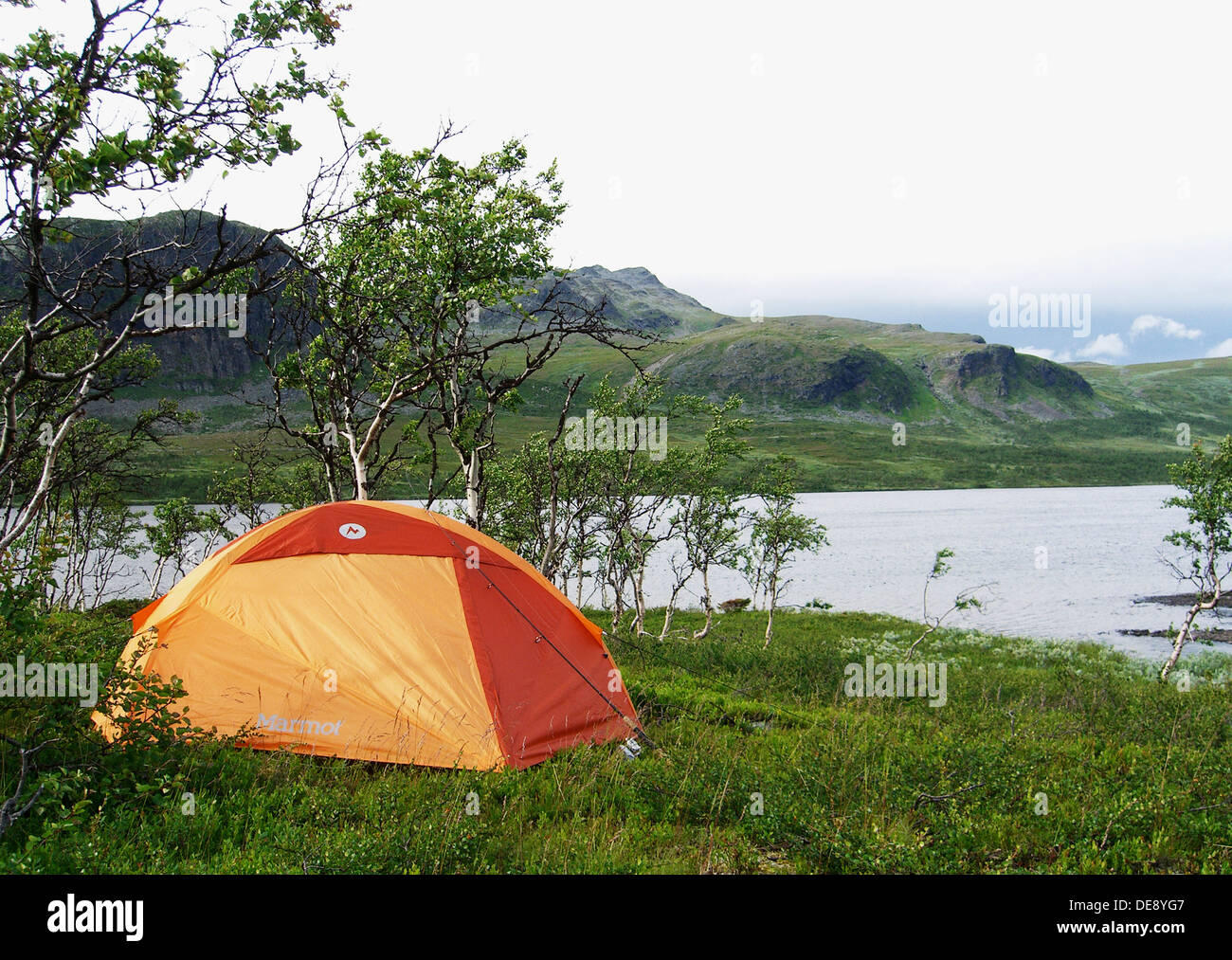 Tent Near Lake, Sweden Stock Photo