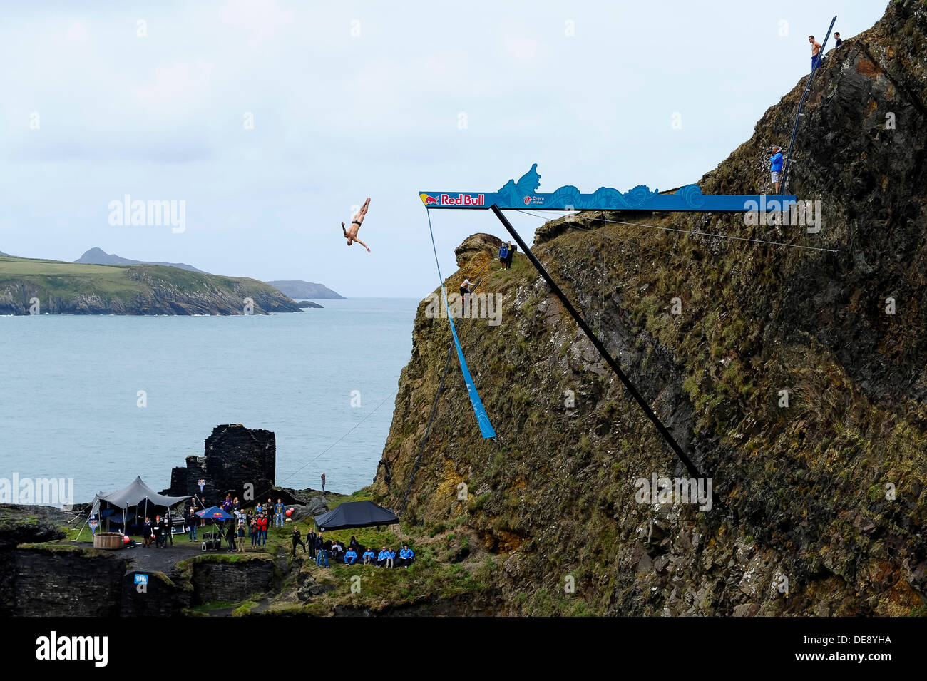 St Davids, Wales. 13th Sep, 2013. Kris Kolanus of Poland (POL) dives during Round 1 on day 1 of the Red Bull Cliff Diving World Series from the Blue Lagoon, Pembrokeshire, Wales. This is the sixth stop of the 2013 World Series and only the second time the event has visited the UK. The competitors perform dives into the sea from a specially constructed 27 metre high platform. Credit:  Action Plus Sports/Alamy Live News Stock Photo