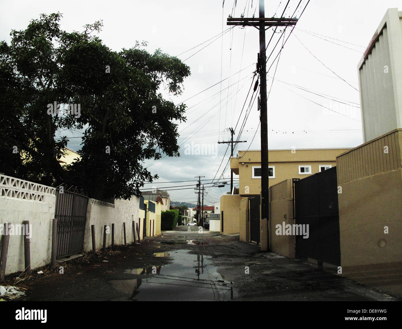 Suburban Alley Between Rows of Buildings, Los Angeles, USA Stock Photo