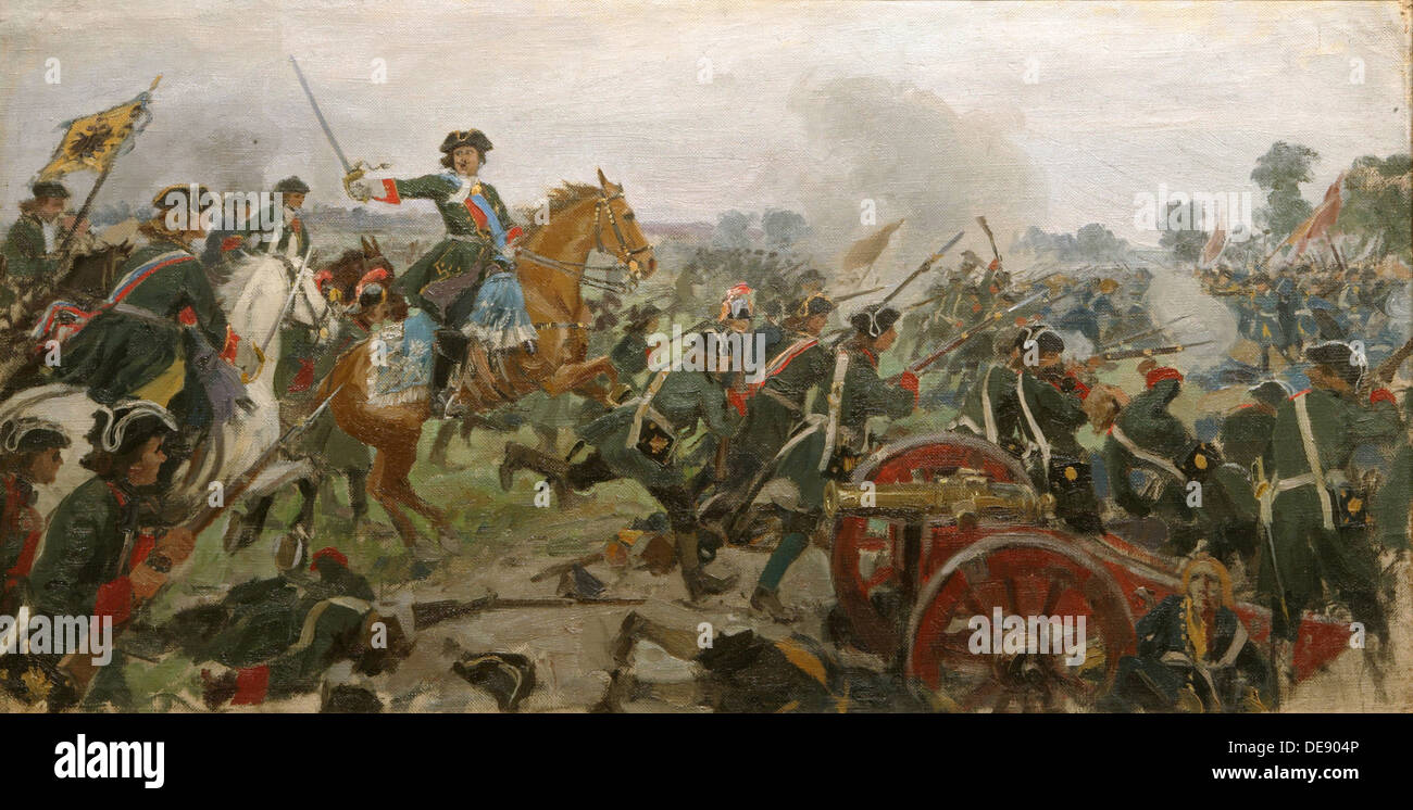 The Battle of Poltava. Artist: Vladimirov, Ivan Alexeyevich (1869-1947) Stock Photo