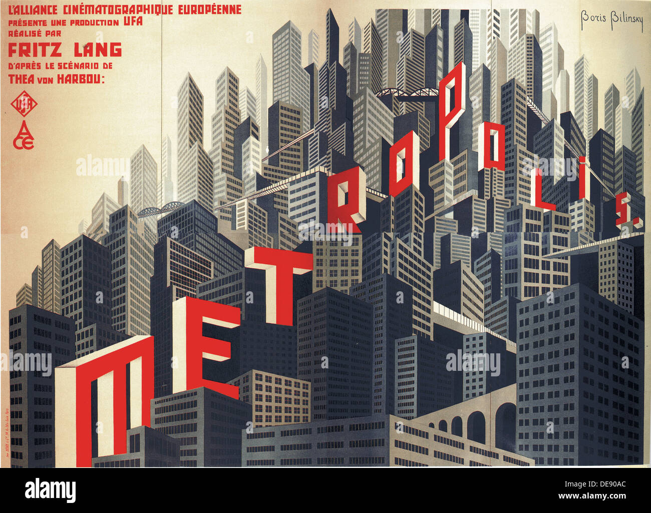 Movie poster Metropolis by Fritz Lang, 1926. Artist: Bilinsky, Boris Konstantinovich (1900-1948) Stock Photo