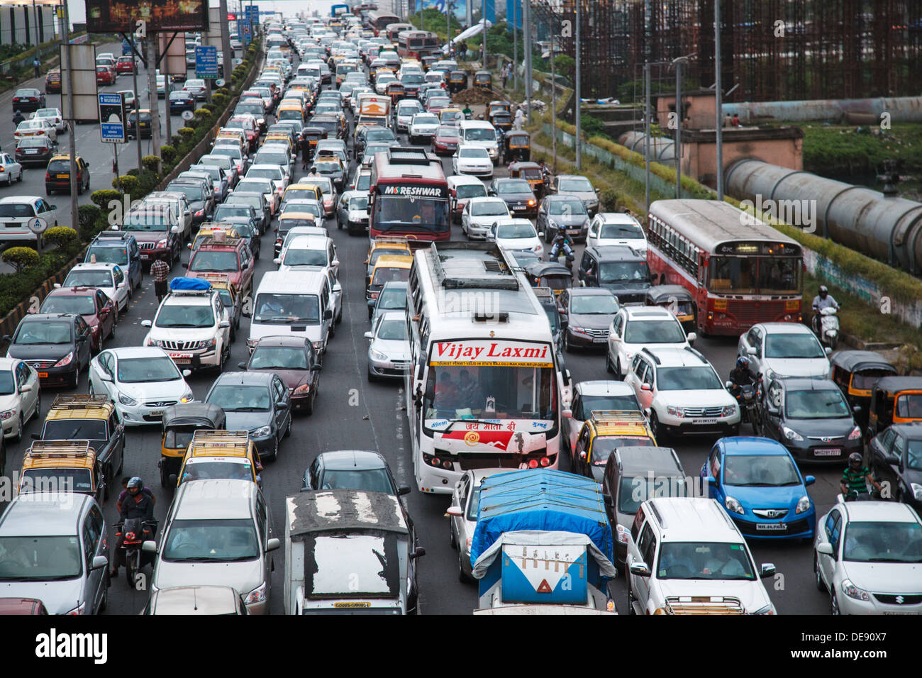 A traffic jam on Western Express Highway in Bandra, Mumbai, India. Stock Photo