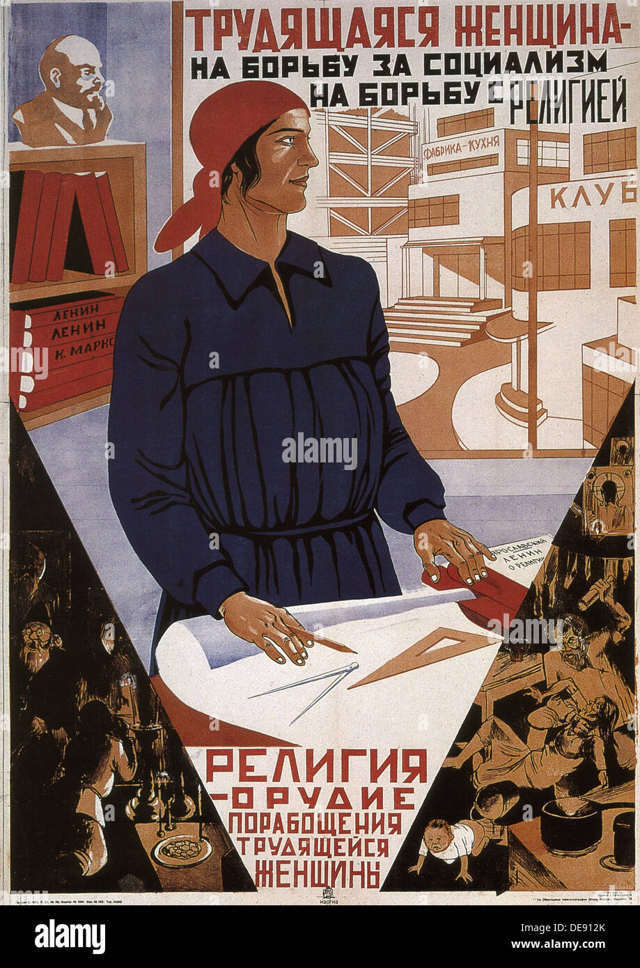 Working woman in the struggle for socialism, struggle against religion, 1931. Artist: Klinch (Petrushansky), Boris Grigoryevich (1892-1946) Stock Photo