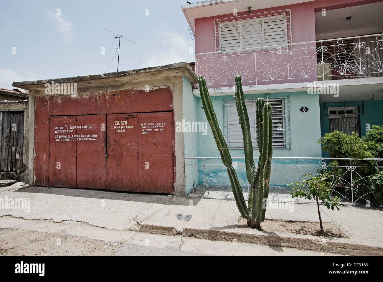 Santiago de Cuba, Cuba, Private house with Christian slogans on the facade Stock Photo