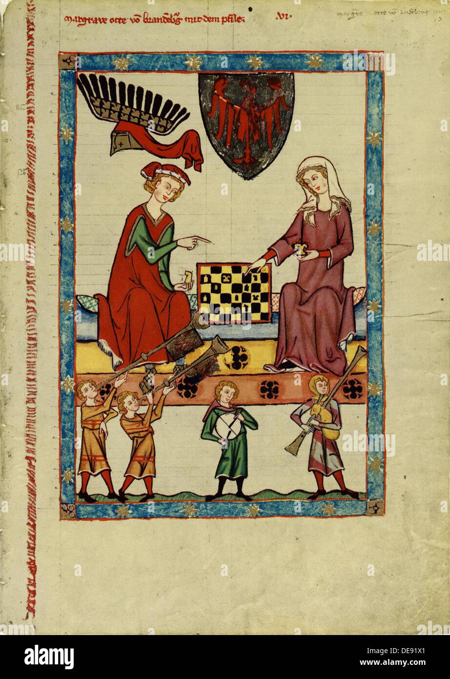 Margrave Otto IV of Brandenburg Playing Chess (From the Codex Manesse), Between 1305 and 1340. Artist: Anonymous Stock Photo
