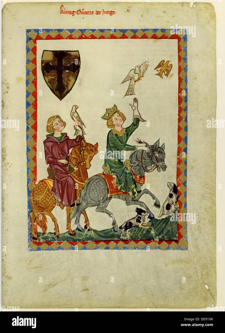King Conrad the Younger (From the Codex Manesse), Between 1305 and 1340. Artist: Anonymous Stock Photo