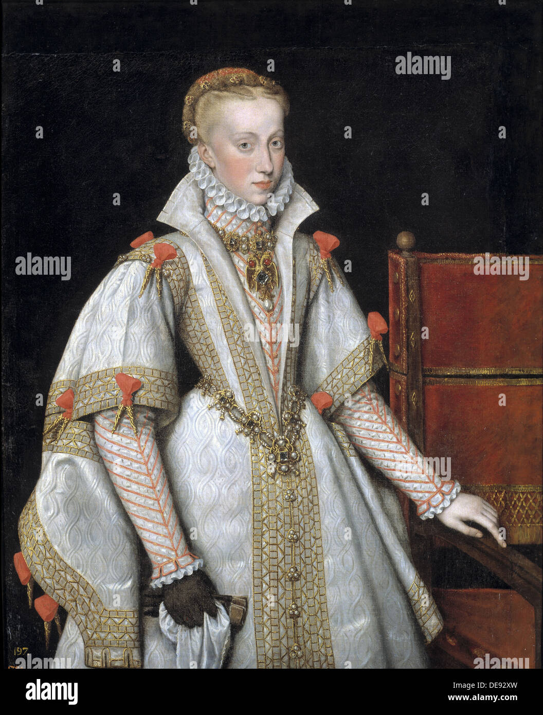 Portrait of Anna of Austria (1549–1580), Queen consort of Spain, 1616. Artist: González y Serrano, Bartolomé (1564-1627) Stock Photo