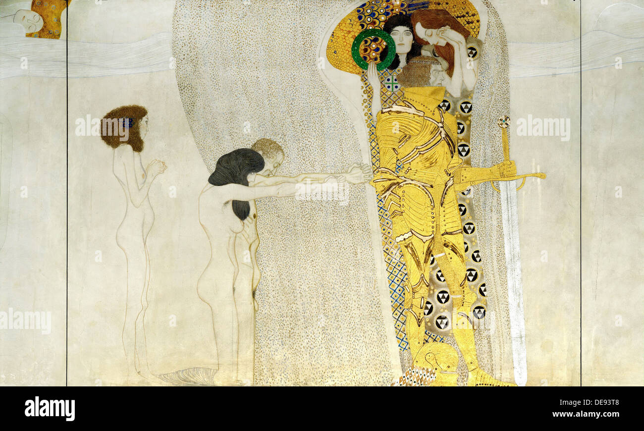 The Beethoven Frieze, Detail: Knight in Shining Armor, 1902. Artist: Klimt, Gustav (1862-1918) Stock Photo