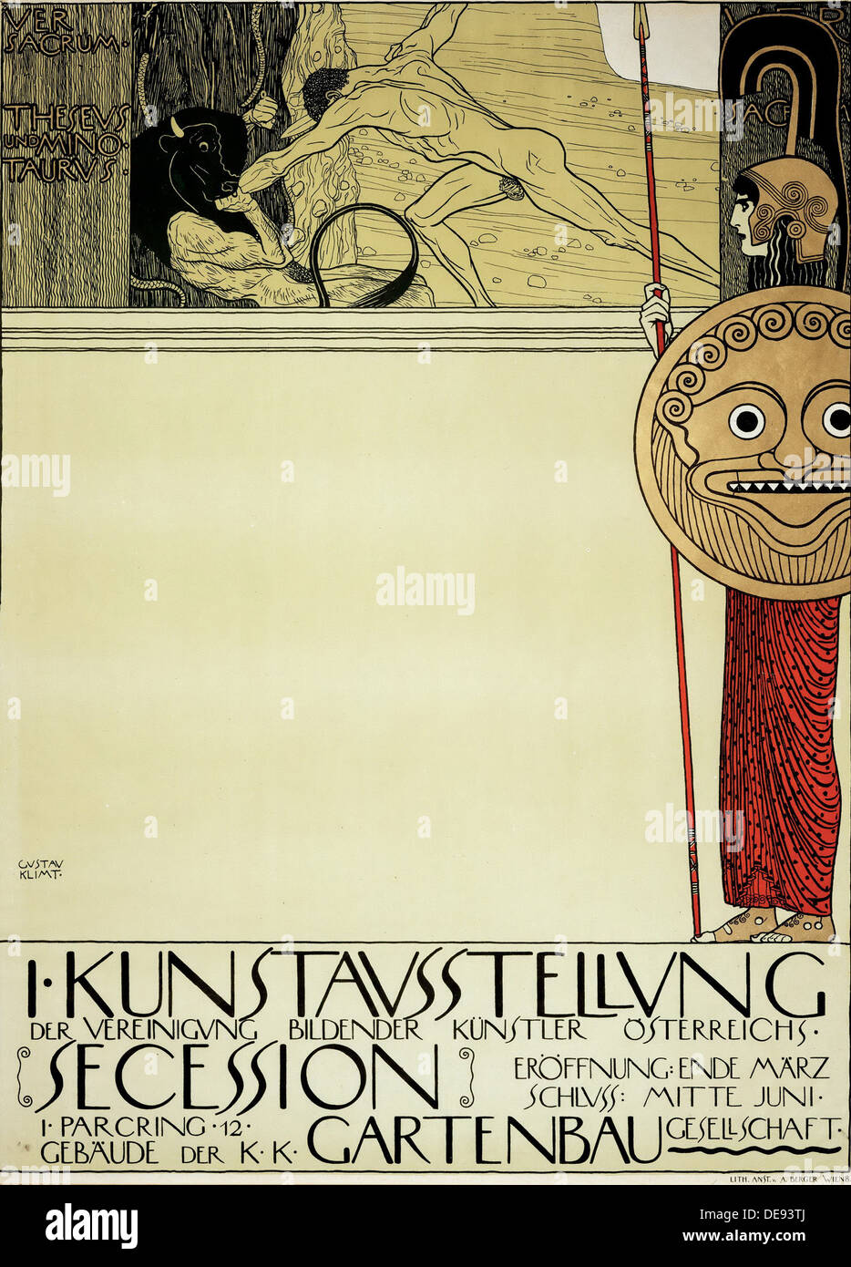 Poster for the First Art Exhibition of the Secession Art Movement, 1898. Artist: Klimt, Gustav (1862-1918) Stock Photo
