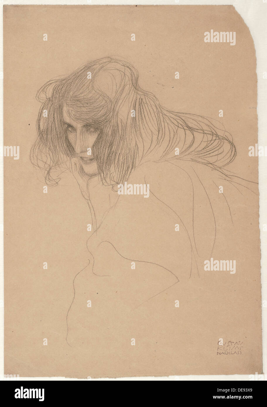 Study of a woman's head in three-quarter profile (Study for Unchastity in the Beethoven Frieze), c.1901-1902. Artist: Klimt, Gustav (1862-1918) Stock Photo