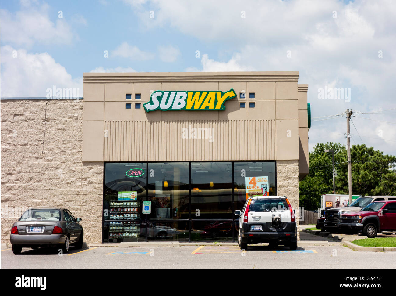 The exterior of a Subway restaurant, a chain store in Oklahoma City, USA, specializing in sub sandwiches. Stock Photo