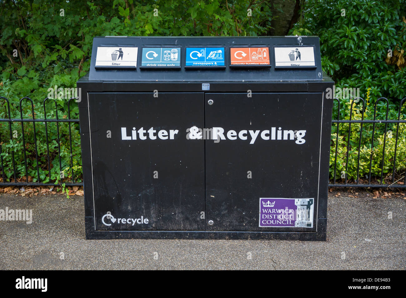 Recycling bins in a park Stock Photo - Alamy
