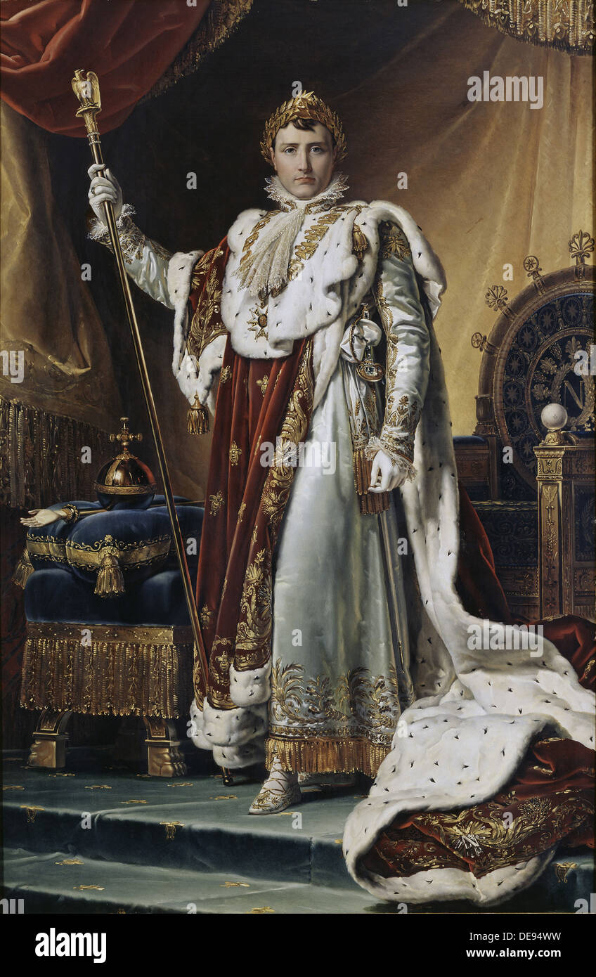 Portrait of Emperor Napoléon I Bonaparte (1769-1821) in his Coronation Robes, ca 1804. Artist: Gérard, François Pascal Simon (1770-1837) Stock Photo