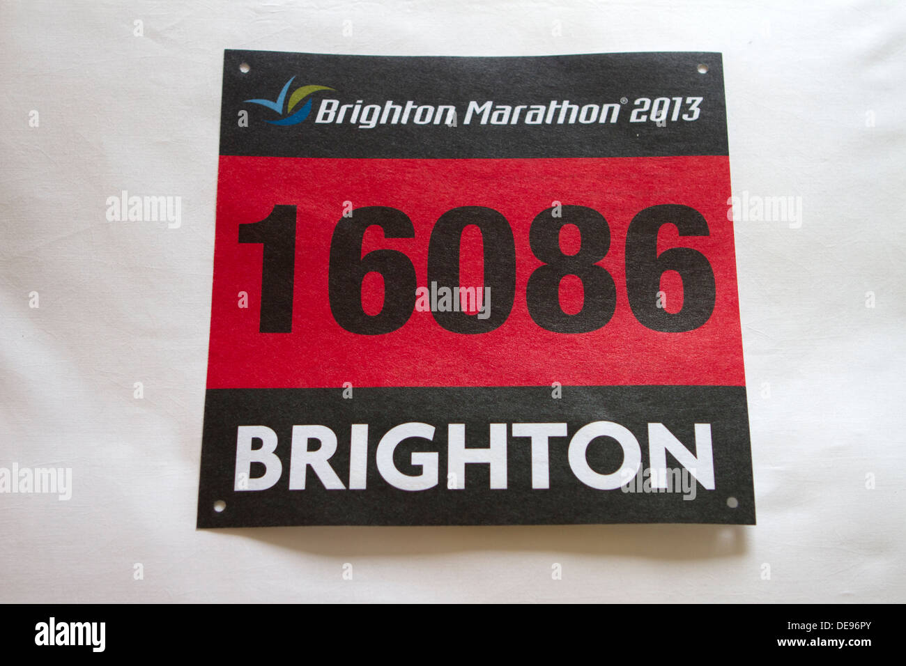 2013 Brighton Marathon race bib. Stock Photo