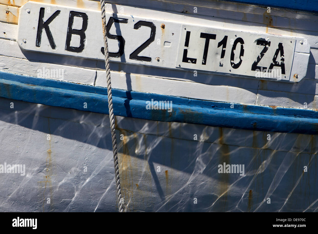 Kalk Bay fishing vessel registration number. Stock Photo